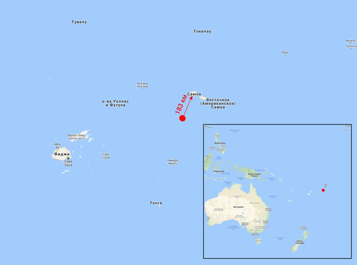 Карта землетрусу з островів Тонга 04.11.2017
